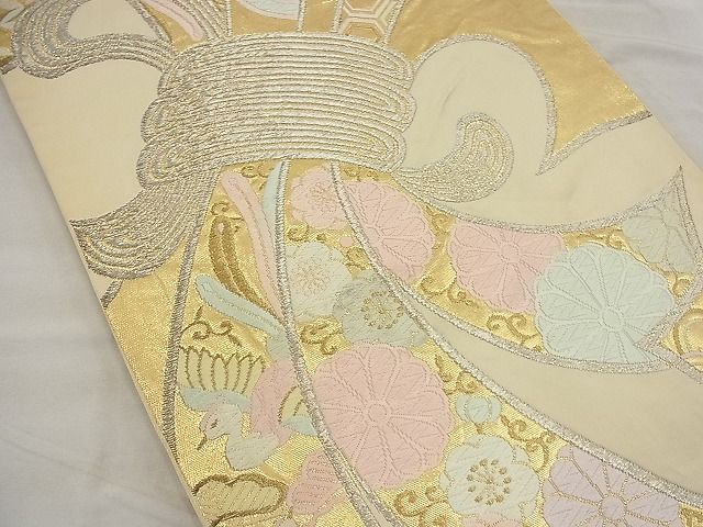 平和屋着物■六通柄袋帯 唐織 束ね熨斗慶長花文 金銀糸 逸品 n-ea1910