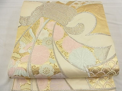 平和屋着物■六通柄袋帯 唐織 束ね熨斗慶長花文 金銀糸 逸品 n-ea1910