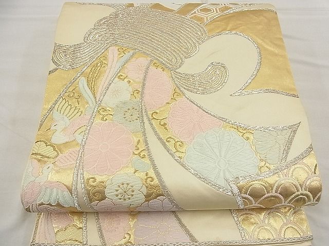 平和屋着物■六通柄袋帯 唐織 束ね熨斗慶長花文 金銀糸 逸品 n-ea1910