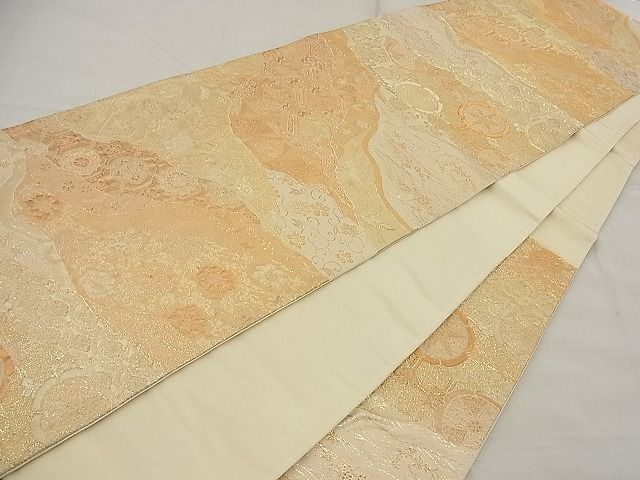 平和屋着物■六通柄袋帯 ふくれ織り 道長吉祥花文 金糸 逸品 n-ea1911