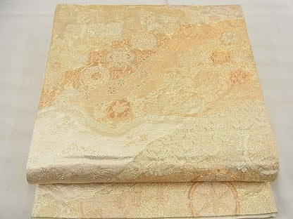 平和屋着物■六通柄袋帯 ふくれ織り 道長吉祥花文 金糸 逸品 n-ea1911