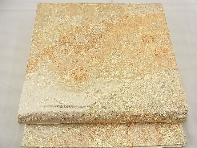 平和屋着物■六通柄袋帯 ふくれ織り 道長吉祥花文 金糸 逸品 n-ea1911