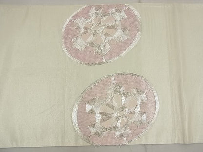 平和屋着物■太鼓柄袋帯 銀駒刺繍 源氏車 銀糸 逸品 n-ea1915