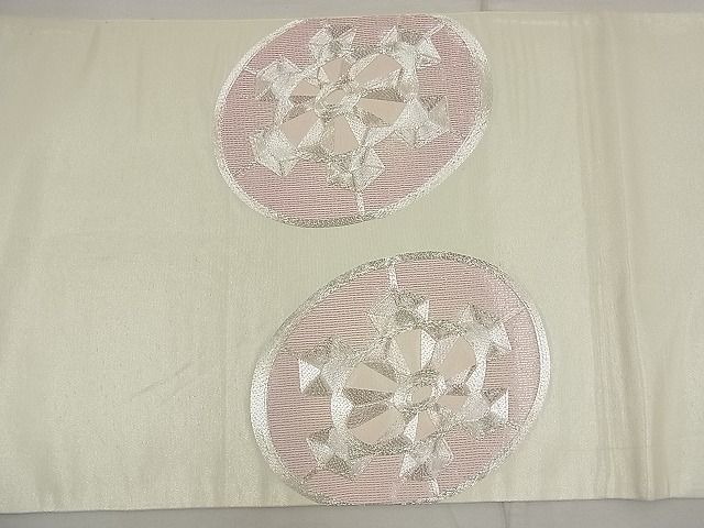 平和屋着物■太鼓柄袋帯 銀駒刺繍 源氏車 銀糸 逸品 n-ea1915