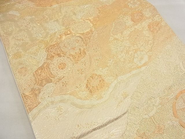 平和屋着物■六通柄袋帯 ふくれ織り 道長吉祥花文 金糸 逸品 n-ea1911