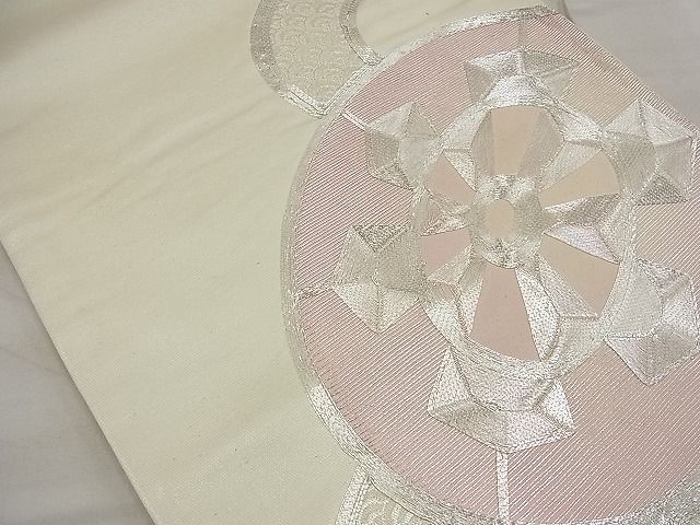 平和屋着物■太鼓柄袋帯 銀駒刺繍 源氏車 銀糸 逸品 n-ea1915