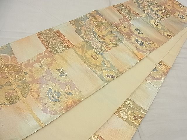 平和屋着物■六通柄袋帯 向い鳥正倉院花唐草文 金糸 逸品 n-ea1921