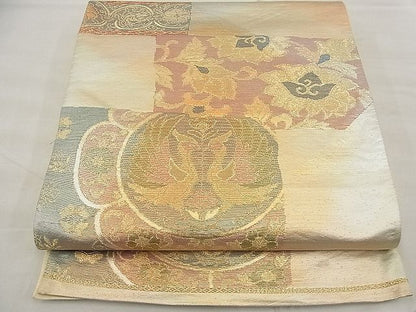 平和屋着物■六通柄袋帯 向い鳥正倉院花唐草文 金糸 逸品 n-ea1921
