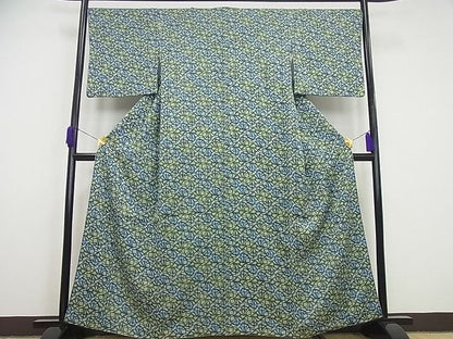 平和屋本店■最高級　城間栄順　本場琉球紅型　小紋　利休織　草花文　反端付き　逸品4s340