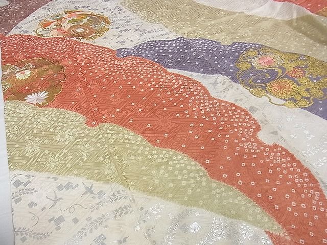 平和屋本店●極上 創業460年・千總 振袖 駒刺繍 絞り 雪輪鳳凰花文 金銀彩 逸品 DZAA0057kh4