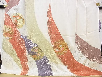 平和屋本店●極上 創業460年・千總 振袖 駒刺繍 絞り 雪輪鳳凰花文 金銀彩 逸品 DZAA0057kh4