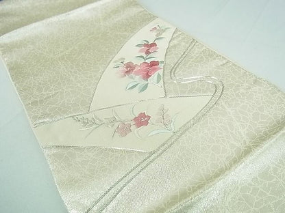 平和屋着物■六通太鼓柄京袋帯 駒刺繍 流水花文 銀糸 逸品 DAAA2152mz