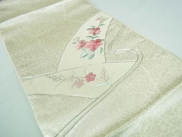 平和屋着物■六通太鼓柄京袋帯 駒刺繍 流水花文 銀糸 逸品 DAAA2152mz
