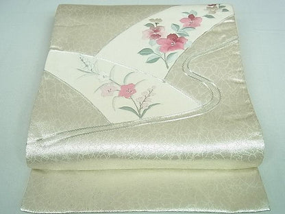 平和屋着物■六通太鼓柄京袋帯 駒刺繍 流水花文 銀糸 逸品 DAAA2152mz