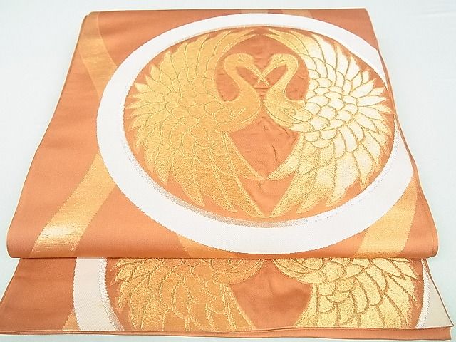 平和屋着物■六通柄 本袋袋帯 双鶴丸文 金糸 逸品 DAAA2148mz