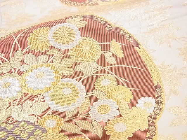 平和屋着物■六通柄袋帯 孔雀御所車花文 金糸 逸品 DAAA2185mz