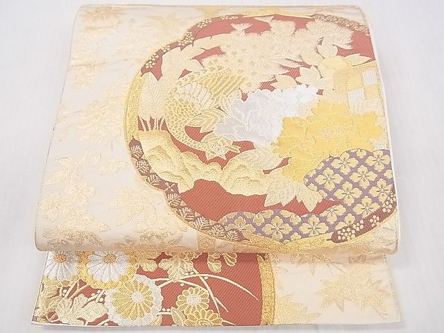 平和屋着物■六通柄袋帯 孔雀御所車花文 金糸 逸品 DAAA2185mz