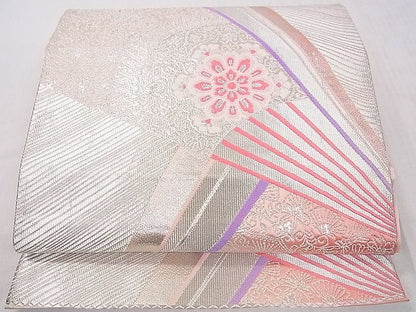 平和屋着物■六通柄袋帯 扇面正倉院花文 銀糸 逸品 DAAA2198mz