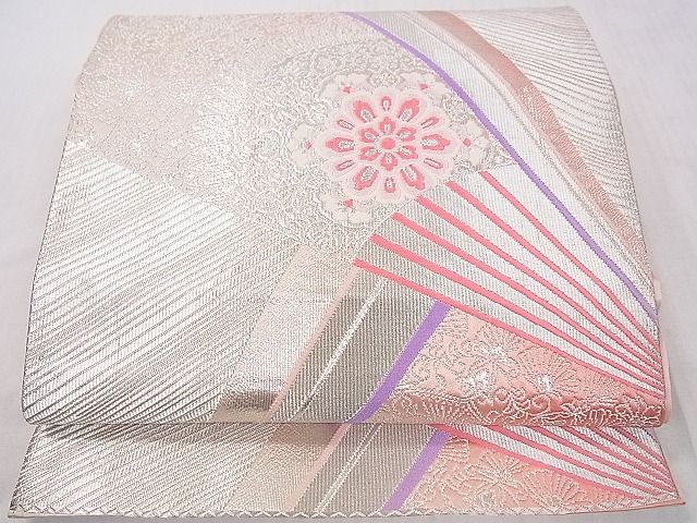 平和屋着物■六通柄袋帯 扇面正倉院花文 銀糸 逸品 DAAA2198mz