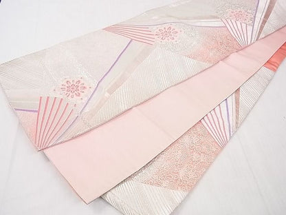平和屋着物■六通柄袋帯 扇面正倉院花文 銀糸 逸品 DAAA2198mz