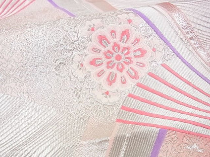 平和屋着物■六通柄袋帯 扇面正倉院花文 銀糸 逸品 DAAA2198mz