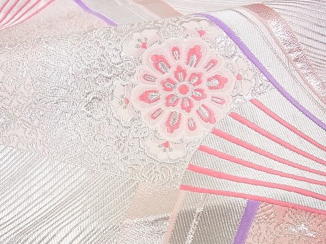 平和屋着物■六通柄袋帯 扇面正倉院花文 銀糸 逸品 DAAA2198mz