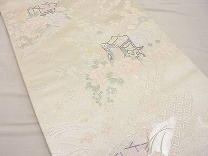 平和屋着物■六通柄袋帯 唐織 道長御所車文 銀糸 逸品 BAAC8703ip