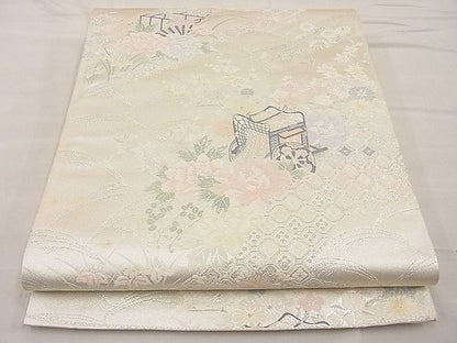 平和屋着物■六通柄袋帯 唐織 道長御所車文 銀糸 逸品 BAAC8703ip