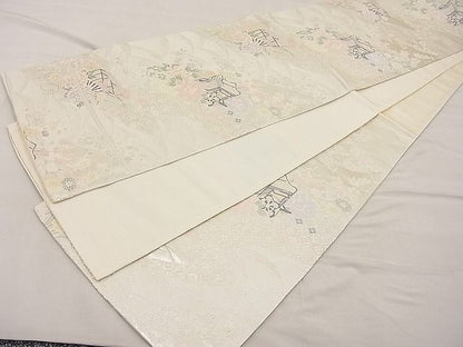 平和屋着物■六通柄袋帯 唐織 道長御所車文 銀糸 逸品 BAAC8703ip