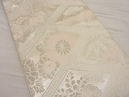 平和屋着物■六通柄袋帯 唐織 檜垣草花文 銀糸 逸品 BAAC8733ip