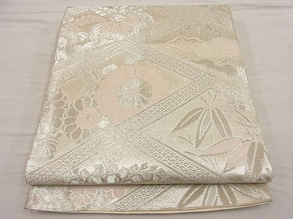 平和屋着物■六通柄袋帯 唐織 檜垣草花文 銀糸 逸品 BAAC8733ip