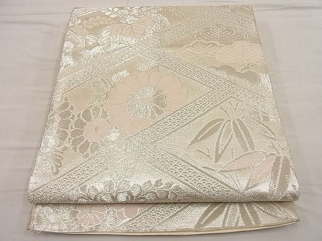 平和屋着物■六通柄袋帯 唐織 檜垣草花文 銀糸 逸品 BAAC8733ip