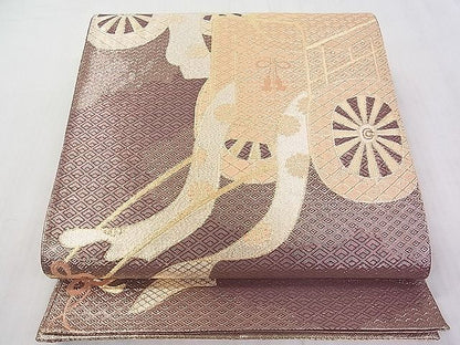 平和屋着物■佐賀錦 六通柄袋帯 御所車文 金糸 逸品 DAAA2248mz