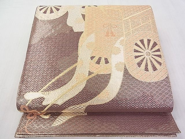 平和屋着物■佐賀錦 六通柄袋帯 御所車文 金糸 逸品 DAAA2248mz