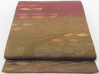 平和屋着物■六通柄袋帯 ふくれ織 流水文 正絹 逸品 AAAD7805Agk
