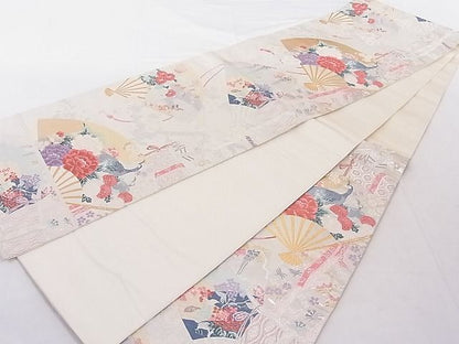 平和屋着物■六通柄袋帯 唐織 扇面孔雀花文 金銀糸 正絹 逸品 AAAD7900Agk