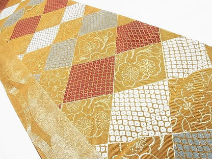 平和屋着物■六通柄袋帯　菱鹿の子花文　壱阡参百八拾口織　金糸　逸品　CAAC0018in