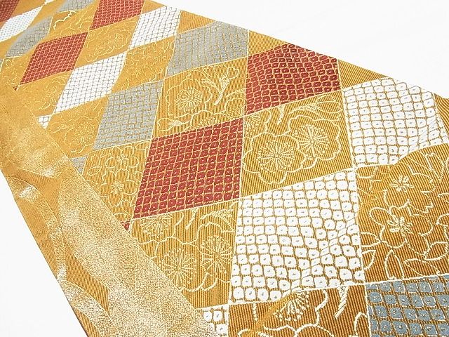 平和屋着物■六通柄袋帯　菱鹿の子花文　壱阡参百八拾口織　金糸　逸品　CAAC0018in