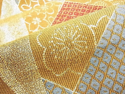 平和屋着物■六通柄袋帯　菱鹿の子花文　壱阡参百八拾口織　金糸　逸品　CAAC0018in