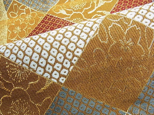 平和屋着物■六通柄袋帯　菱鹿の子花文　壱阡参百八拾口織　金糸　逸品　CAAC0018in