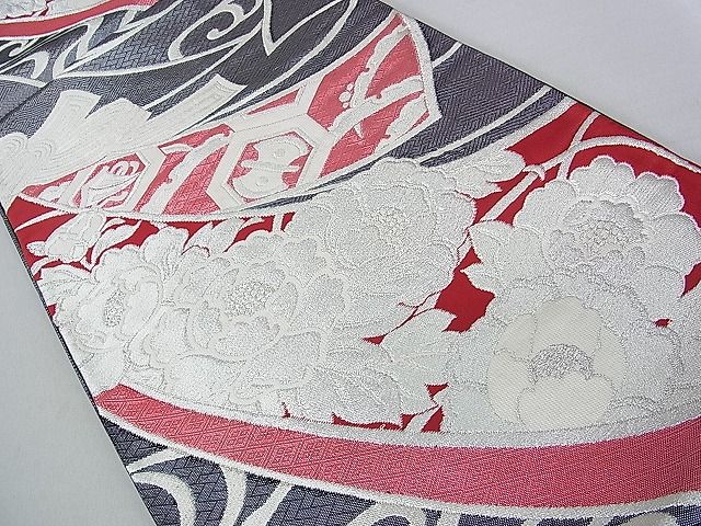 平和屋着物■六通柄袋帯　熨斗亀甲花文　銀糸　逸品　DAAB0417ud
