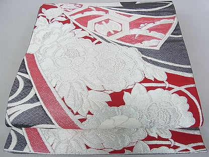 平和屋着物■六通柄袋帯　熨斗亀甲花文　銀糸　逸品　DAAB0417ud