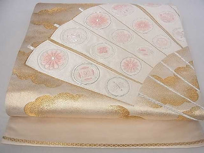平和屋着物■六通太鼓柄袋帯 扇吉祥花文 金銀糸 逸品 DAAA4469ar