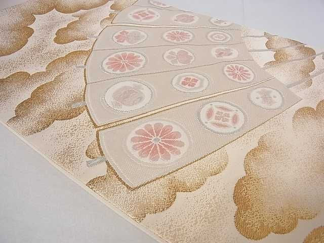 平和屋着物■六通太鼓柄袋帯 扇吉祥花文 金銀糸 逸品 DAAA4469ar