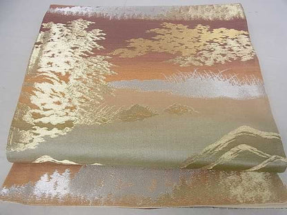 平和屋着物■六通柄袋帯 重ね山樹林文 金糸 逸品 DAAA4482ar