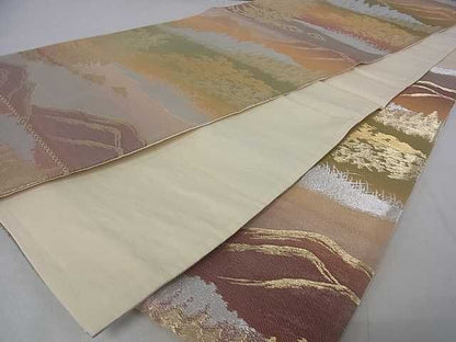 平和屋着物■六通柄袋帯 重ね山樹林文 金糸 逸品 DAAA4482ar