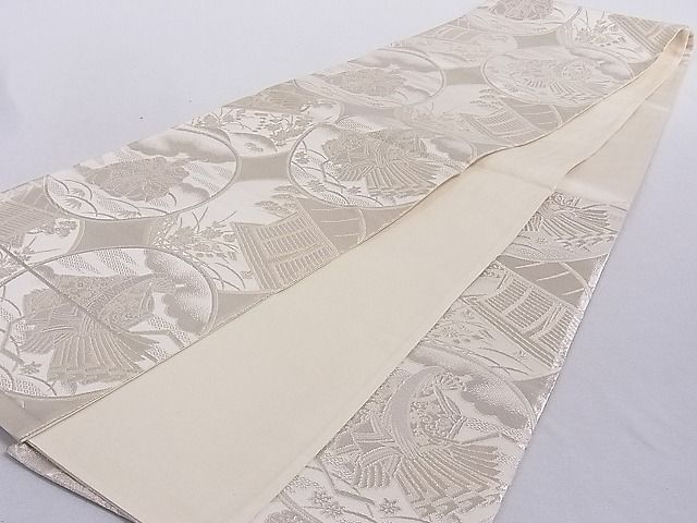 平和屋着物■六通柄袋帯 唐織 人物風景丸文 銀糸 正絹 逸品 AAAD9026Ajz
