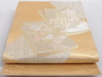 平和屋着物■六通柄袋帯　唐織　冊子御所車花文　金銀糸　引箔　正絹　逸品　AAAD9033Ajz