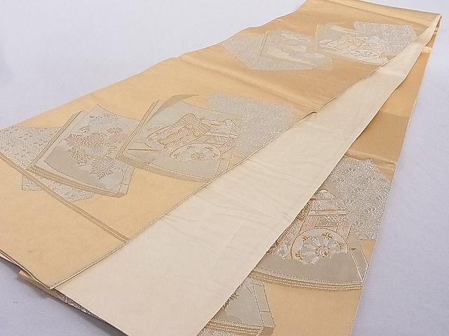 平和屋着物■六通柄袋帯　唐織　冊子御所車花文　金銀糸　引箔　正絹　逸品　AAAD9033Ajz