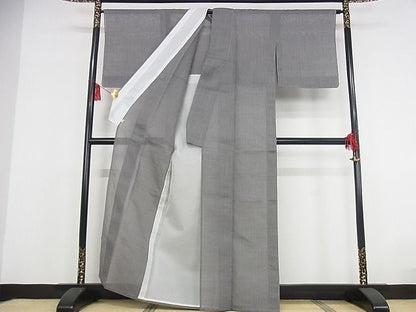 平和屋本店■極上　夏物　石川県指定無形文化財　能登上布　本麻手織上布　間道　煤色　証紙付き　麻　逸品　未使用　KAAA0593kk4